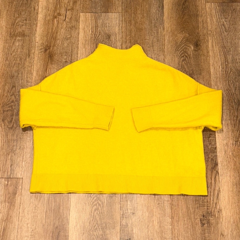 Anthropologie 100% Cashmere Mock Neck Sweater Yellow Cozy Boxy Minimalist M